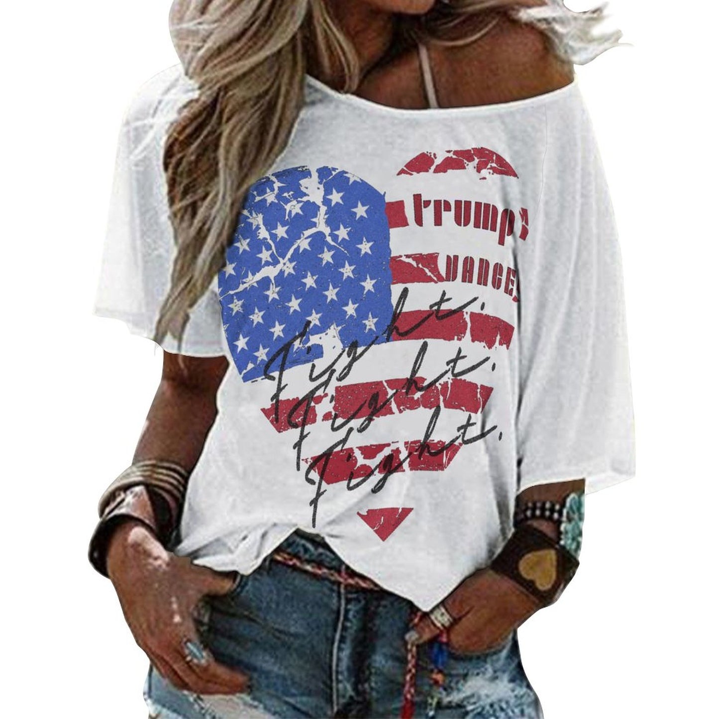 Trump|Vance Fight Shirt.180gsm Women’s Off the Shoulder Half-Sleeve T-shirt BAT (All-Over Printing)