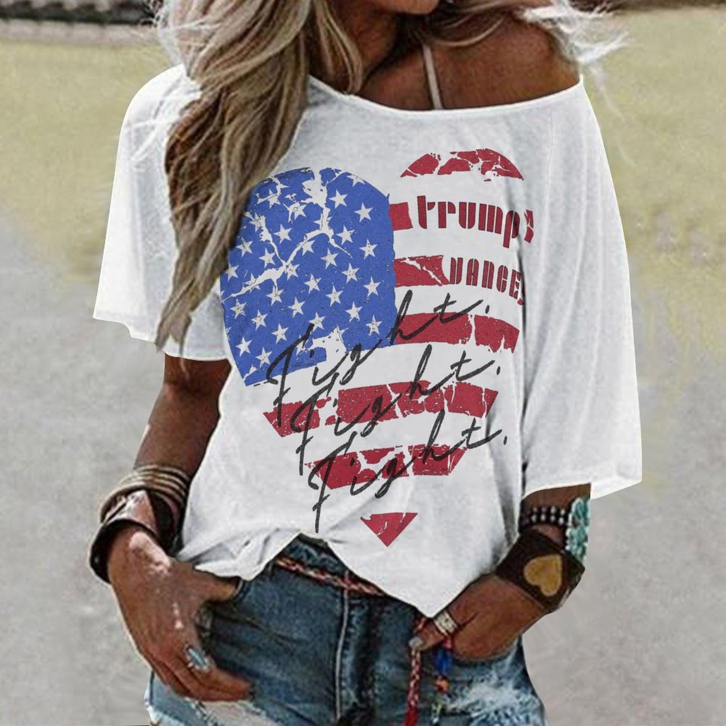 Trump|Vance Fight Shirt.180gsm Women’s Off the Shoulder Half-Sleeve T-shirt BAT (All-Over Printing)