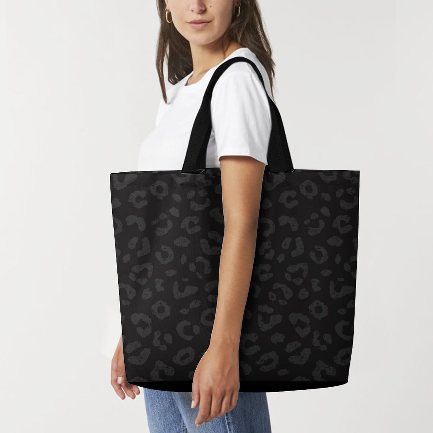Black on Black Leopard - Large One Shoulder Shopping Bag
