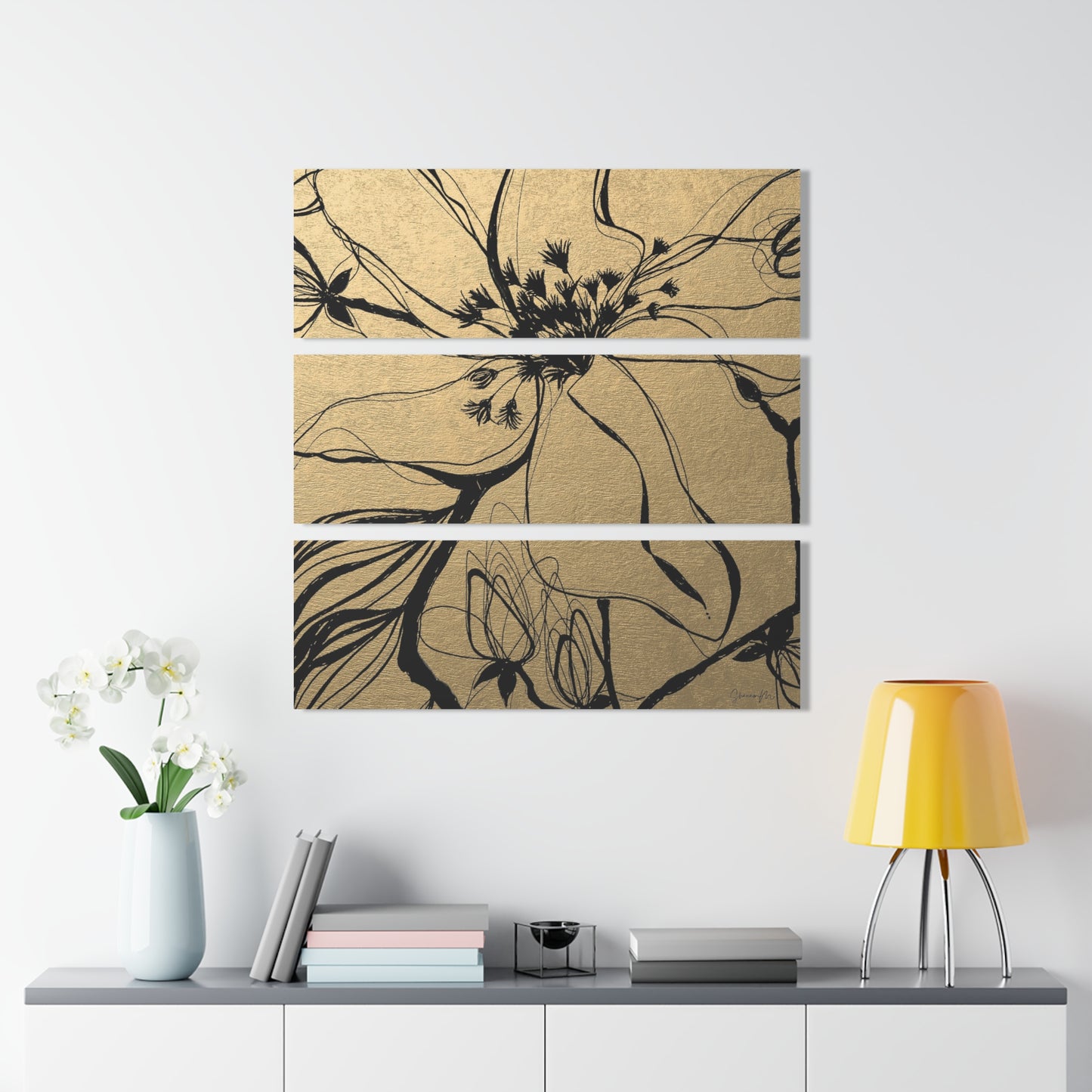 Golden Almond Bloom 3 Panel Acrylic Print