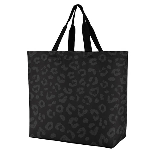 Black on Black Leopard - Large One Shoulder Shopping Bag