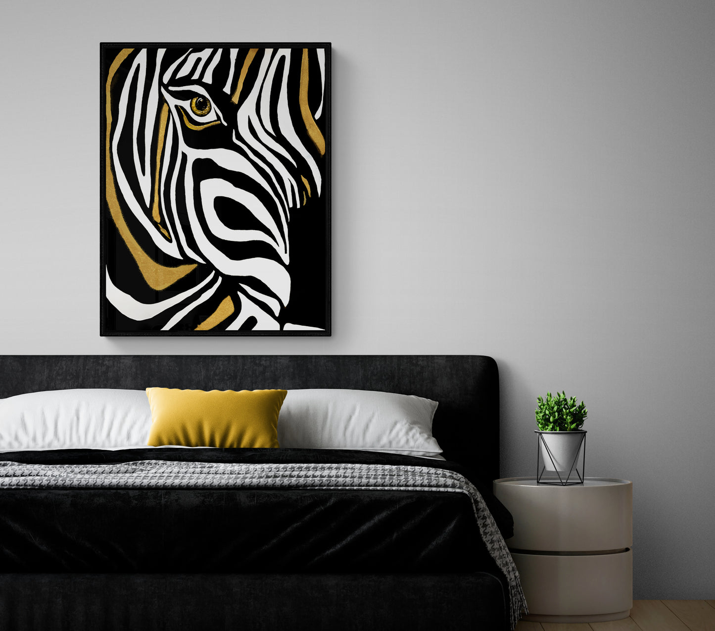 Golden Zebra - Wooden Framed Poster