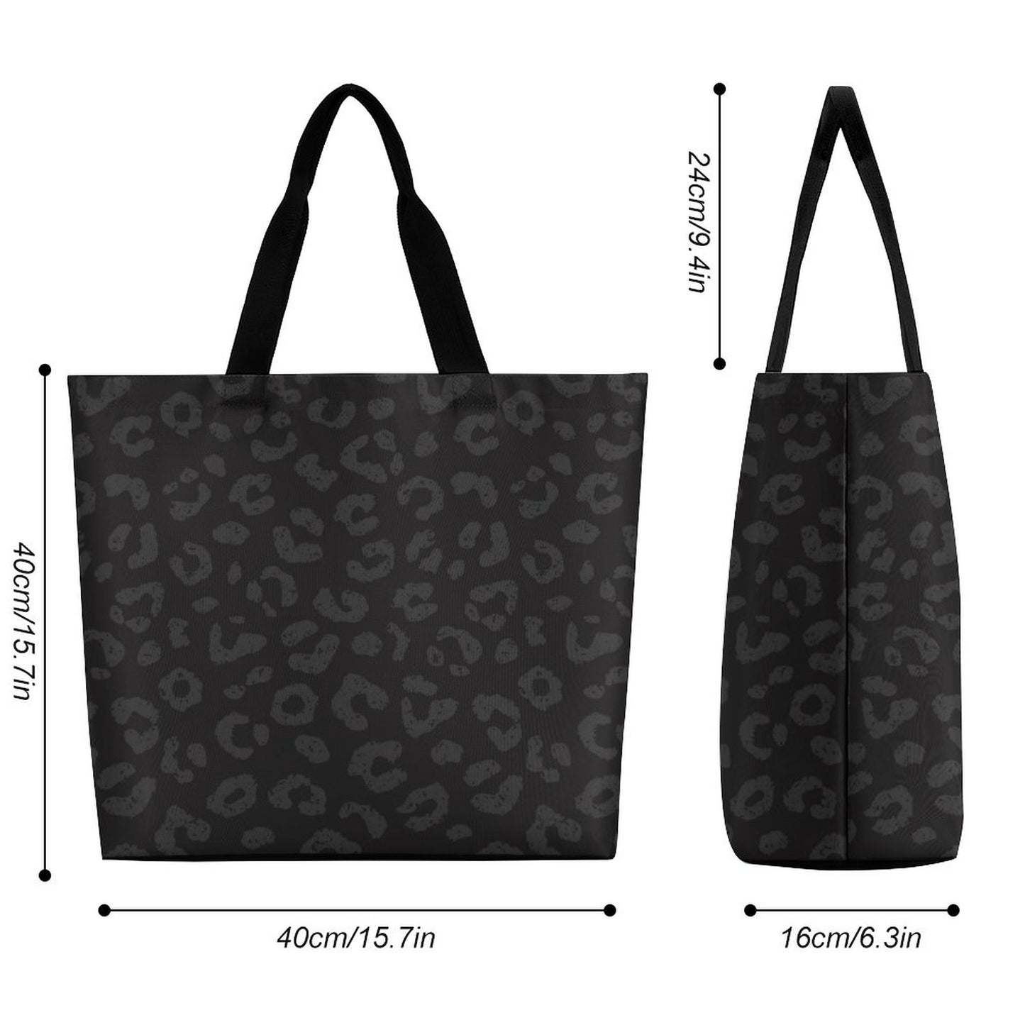 Black on Black Leopard - Large One Shoulder Shopping Bag