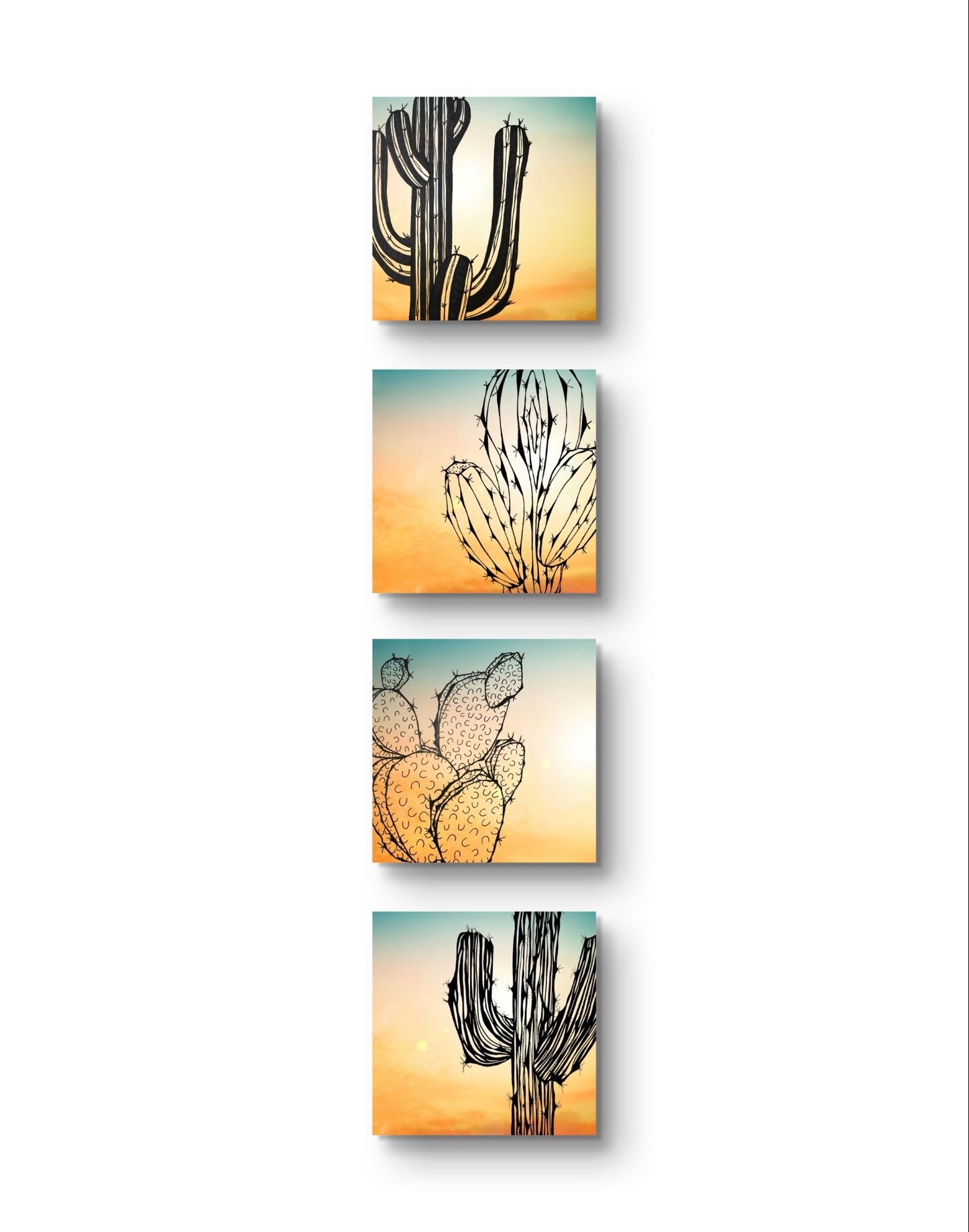 Cacti 2 at Sunset - Wood Print