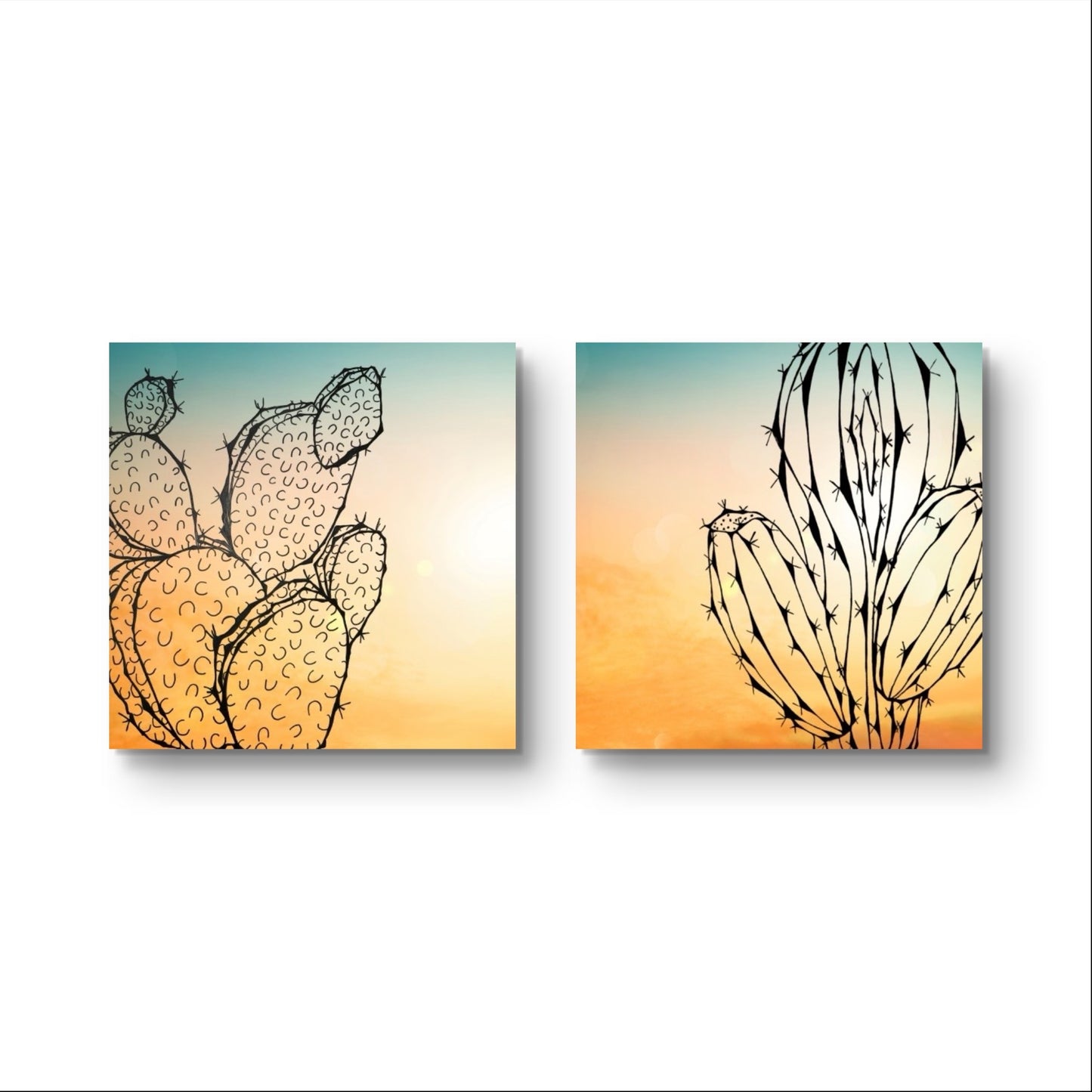 Cacti 2 at Sunset - Wood Print