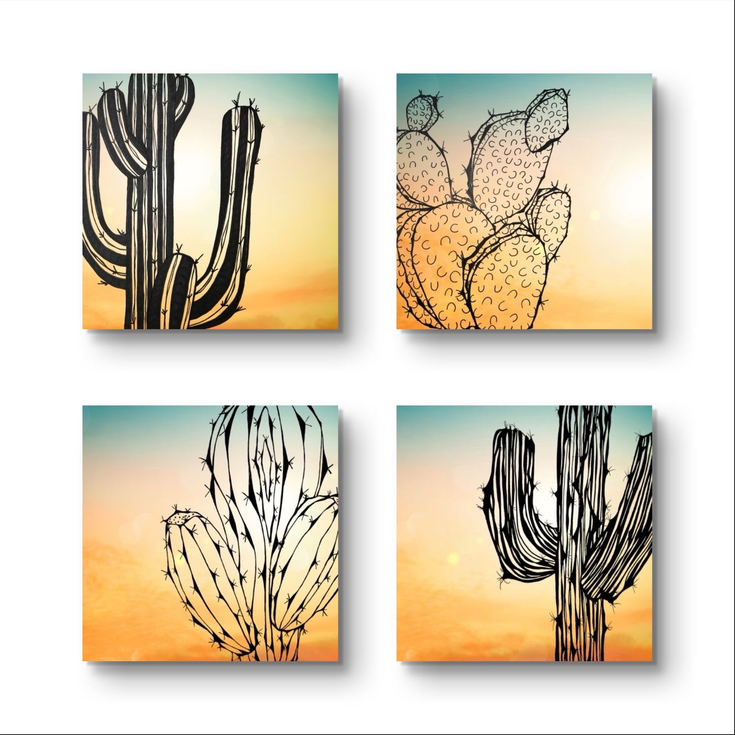 Cacti 2 at Sunset - Wood Print