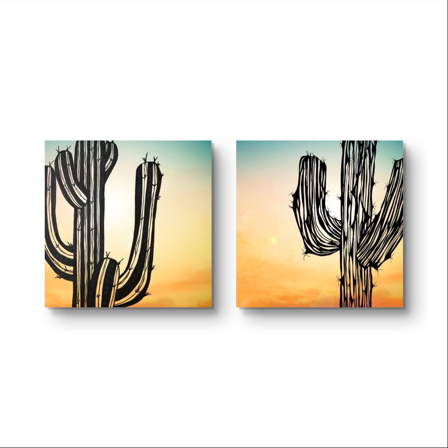 Cacti 4 at Sunset - Wood Print